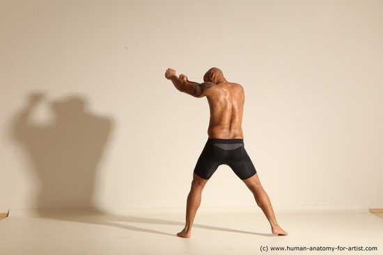 Underwear Man Black Muscular Bald Dancing Dynamic poses Academic