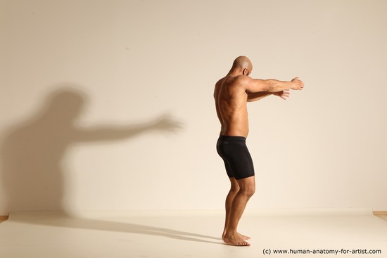 Underwear Man Black Muscular Bald Dancing Dynamic poses Academic