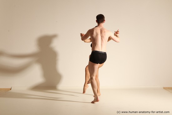 Swimsuit Man White Slim Brown Dancing Dynamic poses Academic