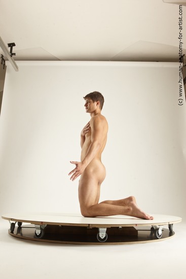 Nude Man White Kneeling poses - ALL Slim Short Brown Kneeling poses - on both knees Multi angles poses Realistic