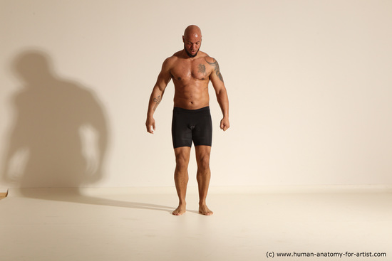 Underwear Man Black Muscular Bald Dancing Dynamic poses Academic