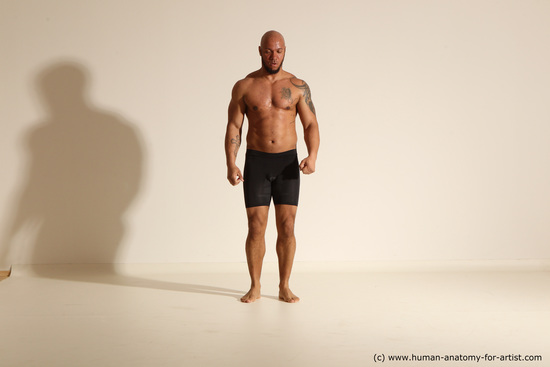 Underwear Man Black Muscular Bald Dancing Dynamic poses Academic