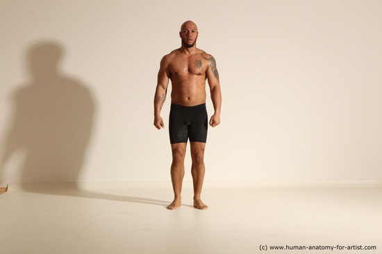 Underwear Man Black Muscular Bald Dancing Dynamic poses Academic