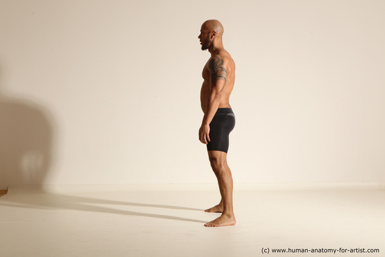 Underwear Man Black Muscular Bald Dancing Dynamic poses Academic