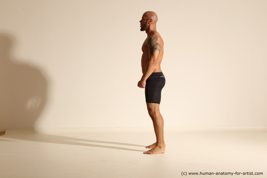 Underwear Man Black Muscular Bald Dancing Dynamic poses Academic