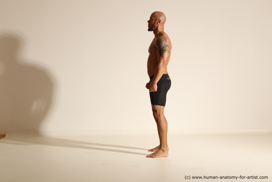 Underwear Man Black Muscular Bald Dancing Dynamic poses Academic