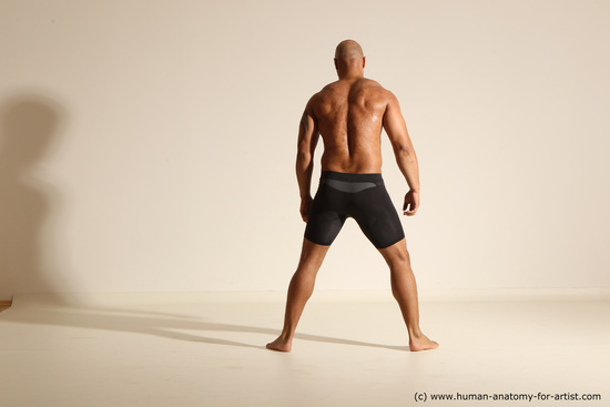 Underwear Man Black Muscular Bald Dancing Dynamic poses Academic