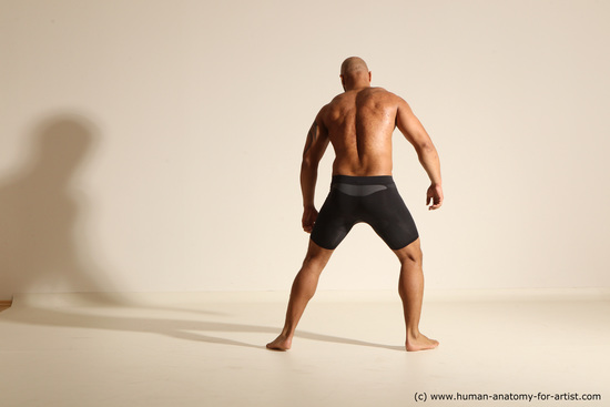 Underwear Man Black Muscular Bald Dancing Dynamic poses Academic