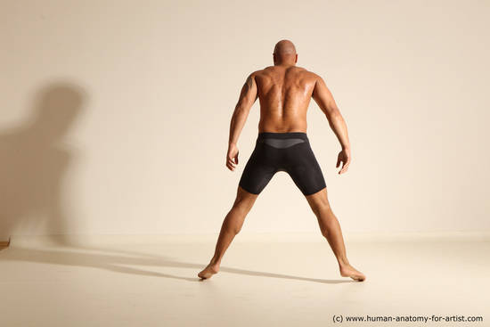 Underwear Man Black Muscular Bald Dancing Dynamic poses Academic