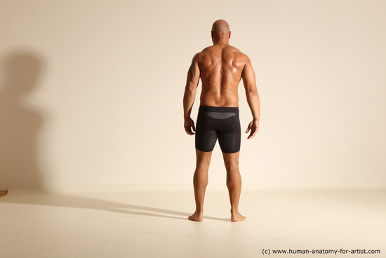 Underwear Man Black Muscular Bald Dancing Dynamic poses Academic