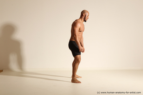 Underwear Man Black Muscular Bald Dancing Dynamic poses Academic