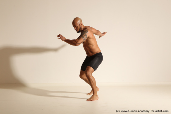 Underwear Man Black Muscular Bald Dancing Dynamic poses Academic