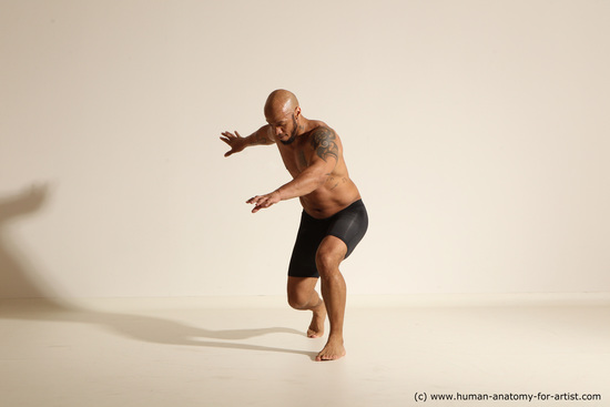 Underwear Man Black Muscular Bald Dancing Dynamic poses Academic