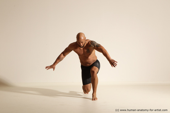 Underwear Man Black Muscular Bald Dancing Dynamic poses Academic