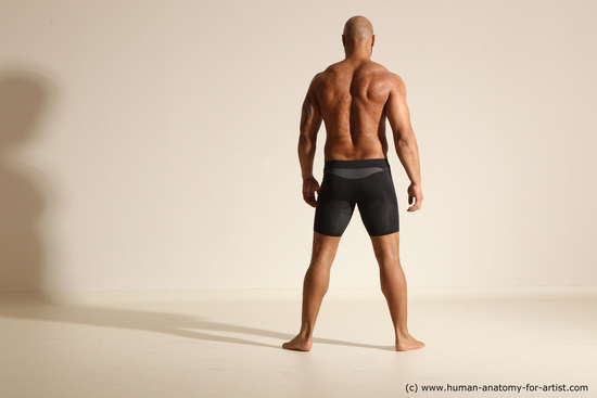 Underwear Man Black Muscular Bald Dancing Dynamic poses Academic