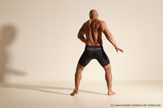 Underwear Man Black Muscular Bald Dancing Dynamic poses Academic