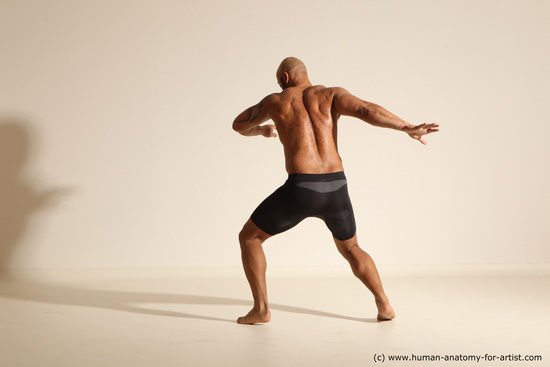 Underwear Man Black Muscular Bald Dancing Dynamic poses Academic