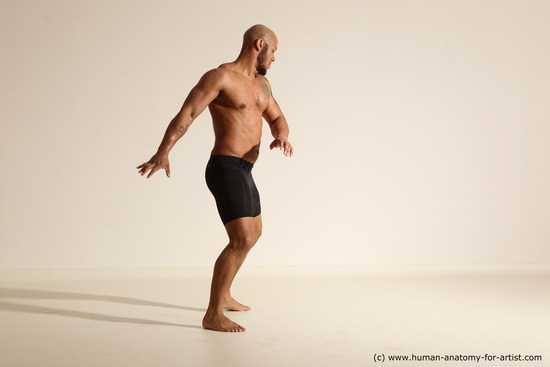 Underwear Man Black Muscular Bald Dancing Dynamic poses Academic