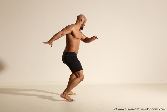 Underwear Man Black Muscular Bald Dancing Dynamic poses Academic