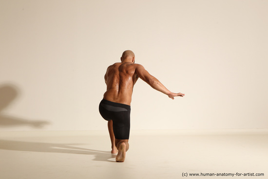 Underwear Man Black Muscular Bald Dancing Dynamic poses Academic