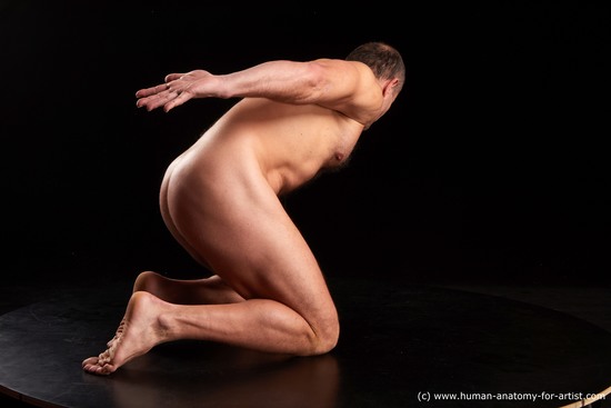 Nude Man White Kneeling poses - ALL Muscular Bald Brown Kneeling poses - on both knees Standard Photoshoot Realistic