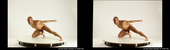 Nude Man White Kneeling poses - ALL Muscular Short Brown Kneeling poses - on both knees 3D Stereoscopic poses Realistic