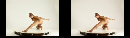 Nude Man White Kneeling poses - ALL Muscular Short Brown Kneeling poses - on both knees 3D Stereoscopic poses Realistic