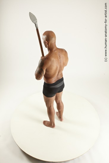 Underwear Fighting with spear Man Black Standing poses - ALL Muscular Bald Standing poses - simple Multi angles poses Academic