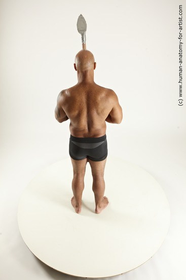 Underwear Fighting with spear Man Black Standing poses - ALL Muscular Bald Standing poses - simple Multi angles poses Academic