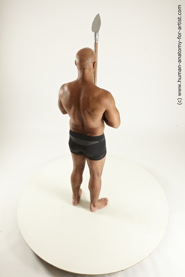 Underwear Fighting with spear Man Black Standing poses - ALL Muscular Bald Standing poses - simple Multi angles poses Academic