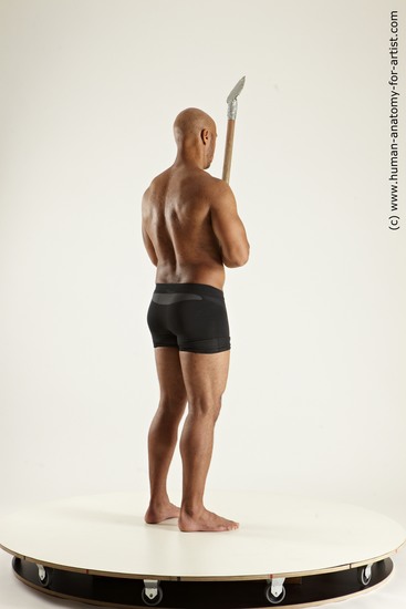 Underwear Fighting with spear Man Black Standing poses - ALL Muscular Bald Standing poses - simple Multi angles poses Academic