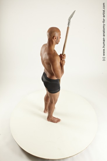 Underwear Fighting with spear Man Black Standing poses - ALL Muscular Bald Standing poses - simple Multi angles poses Academic