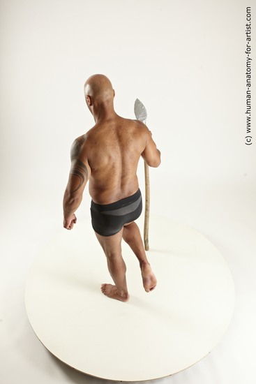 Underwear Fighting with spear Man Black Standing poses - ALL Muscular Bald Standing poses - simple Multi angles poses Academic