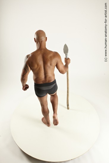 Underwear Fighting with spear Man Black Standing poses - ALL Muscular Bald Standing poses - simple Multi angles poses Academic