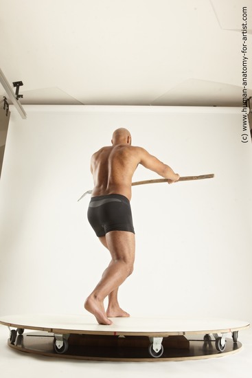 Underwear Fighting with spear Man Black Standing poses - ALL Muscular Bald Standing poses - simple Multi angles poses Academic