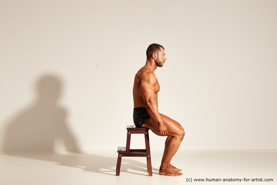 Swimsuit Man White Muscular Short Brown Dynamic poses Academic