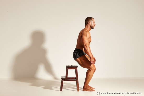 Swimsuit Man White Muscular Short Brown Dynamic poses Academic