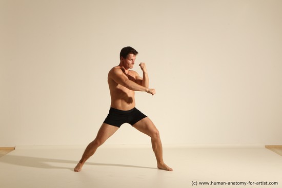 Underwear Fighting Man White Dynamic poses Academic