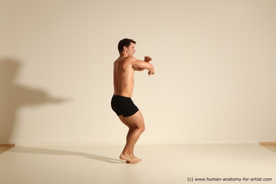 Underwear Fighting Man White Dynamic poses Academic