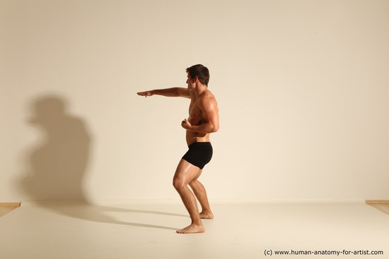 Underwear Fighting Man White Dynamic poses Academic