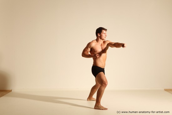 Underwear Fighting Man White Dynamic poses Academic