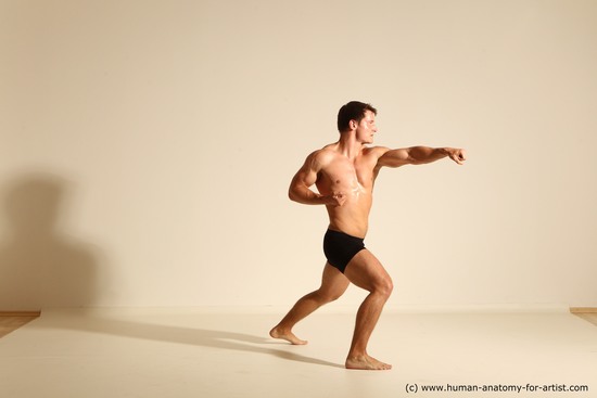 Underwear Fighting Man White Dynamic poses Academic