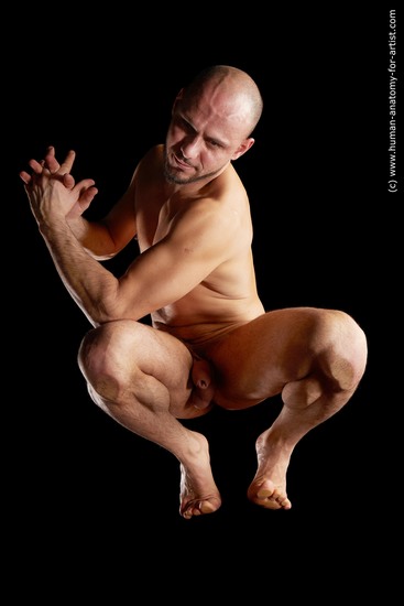 Nude Man White Muscular Short Brown Hyper angle poses Realistic