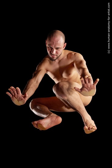 Nude Man White Muscular Bald Hyper angle poses Realistic