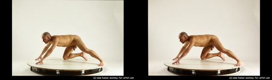 Nude Man White Kneeling poses - ALL Muscular Bald Kneeling poses - on one knee 3D Stereoscopic poses Realistic