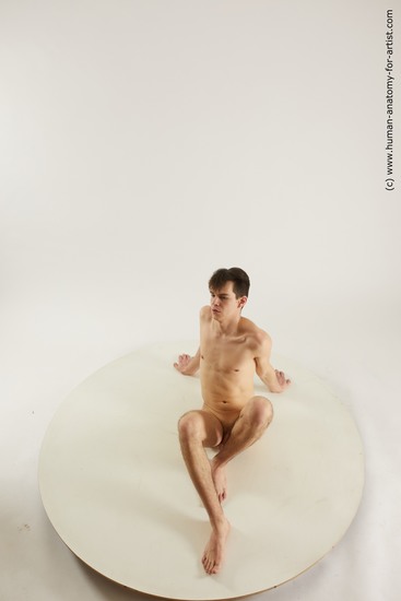 Nude Man White Sitting poses - simple Slim Short Brown Sitting poses - ALL Multi angles poses Realistic