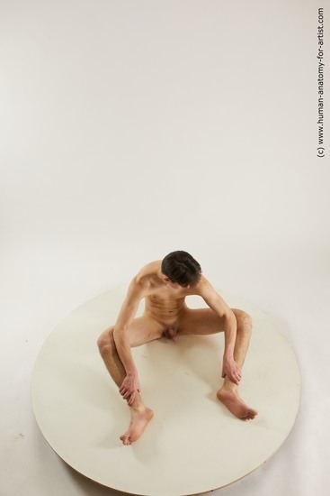 Nude Man White Sitting poses - simple Slim Short Brown Sitting poses - ALL Multi angles poses Realistic