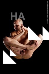 Nude Man White Muscular Bald Hyper angle poses Realistic