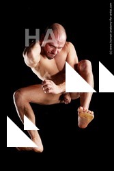 Nude Man White Muscular Bald Hyper angle poses Realistic