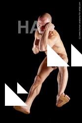 Nude Man White Muscular Bald Hyper angle poses Realistic